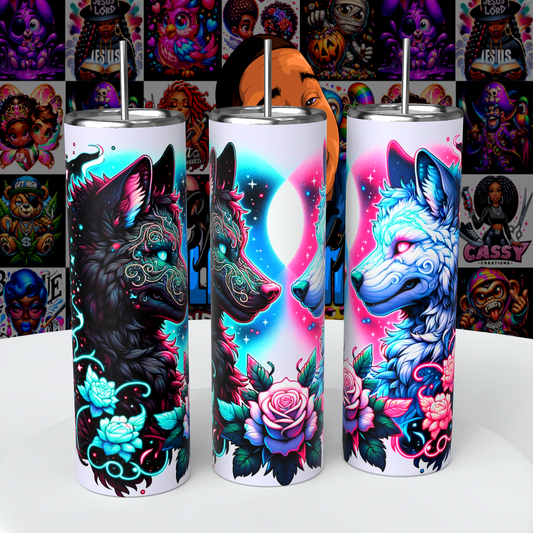 Moonlight Wolves sublimation  20oz skinny  straight tumblers, and 20oz tapered Tumbler Wrap